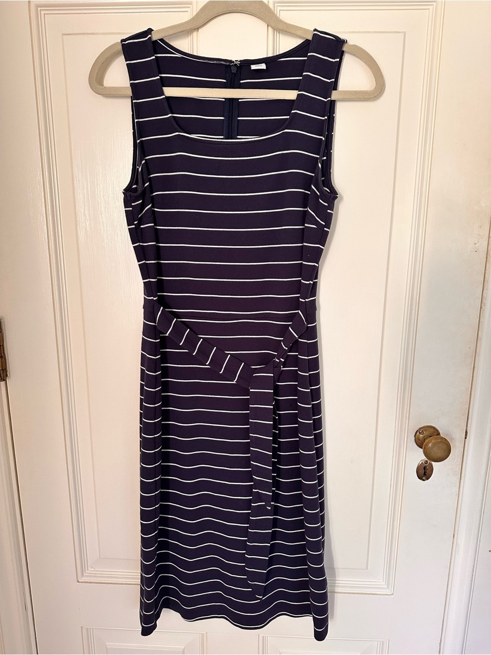 Old Navy Navy & White Striped Sleeveless Belted Dress Size M